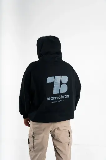 [HO-0001-N-M] Hoodie Oversized manga larga "Team and Bros" (Negro, M)